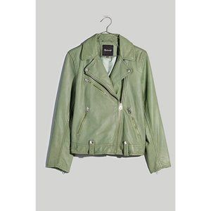 Madewell $525 Plus Washed Leater Motorcycle Jacket Green Size 3X NK346